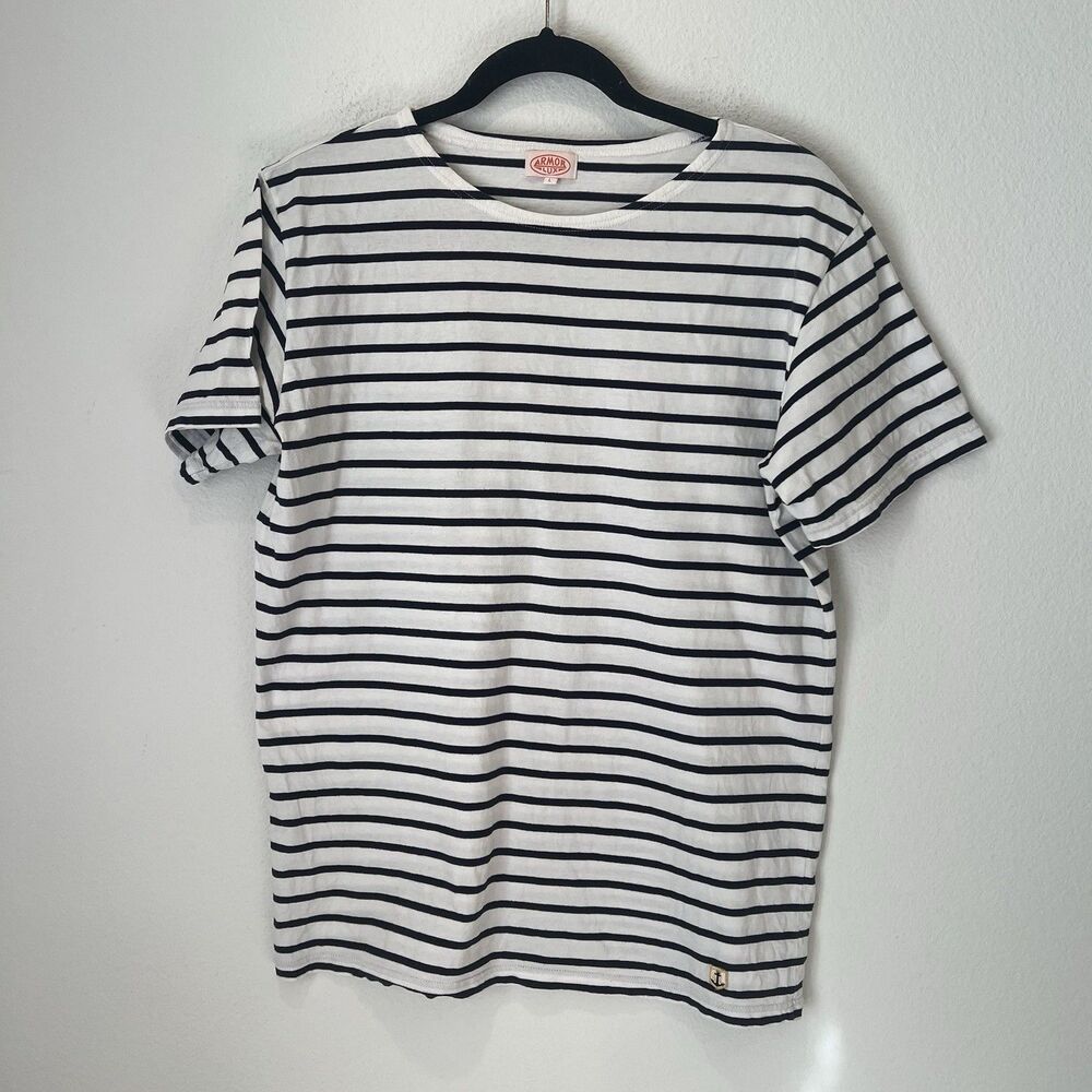 Armor Lux Mens SS Hoedic Sailor T-shirt Short Sleeve White/ Navy Large Fisherman